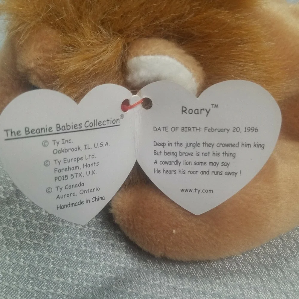 RARE Roary the Lion TY Beanie Baby 1996 Original With Errors And PVC Pellets‎